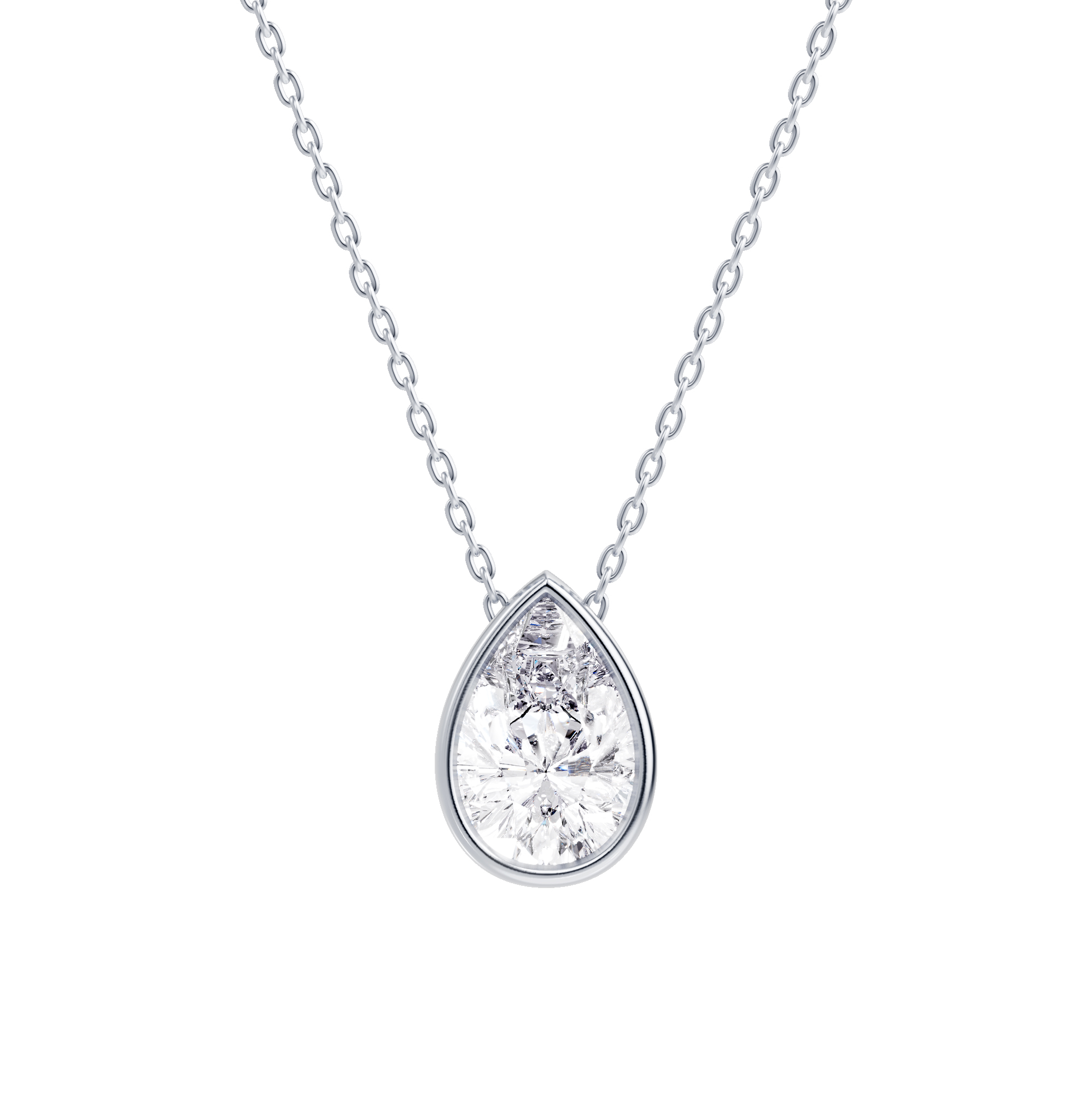 14K White Gold Floating Pear Lab Diamond Bezel Pendant